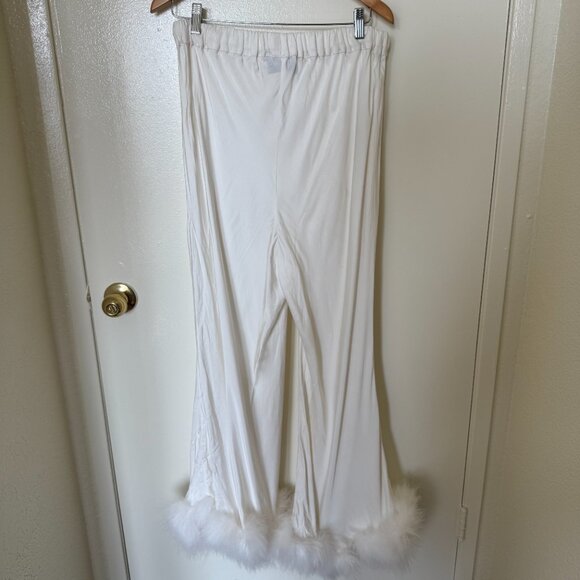 Sleeper White Boudoir Wide Leg Feather Hem Pajama Pants XS/S - Picture 8 of 9